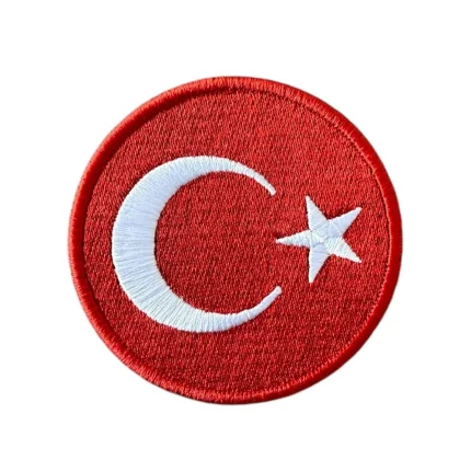 kirmizi renk yuvarlak turk bayragi patch arma