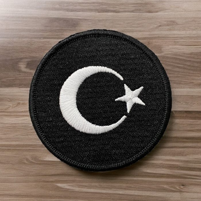 black color round turkish flag patch