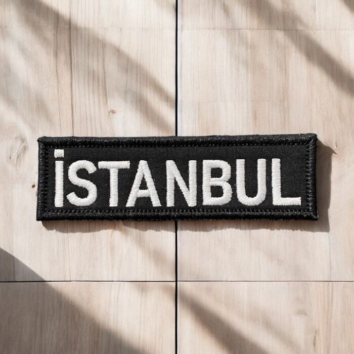 istanbul yazisi pec arma patch siyah zemin beyaz nakis