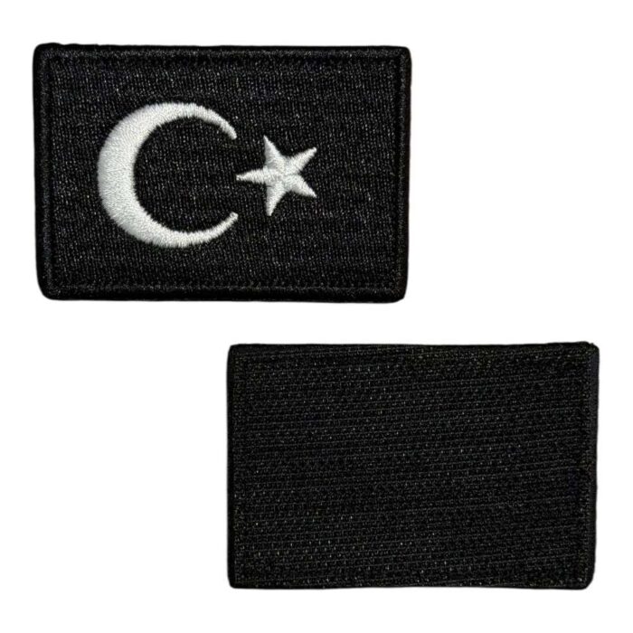 siyah zemin turk bayragi pec patch 6x4 cm cirtli