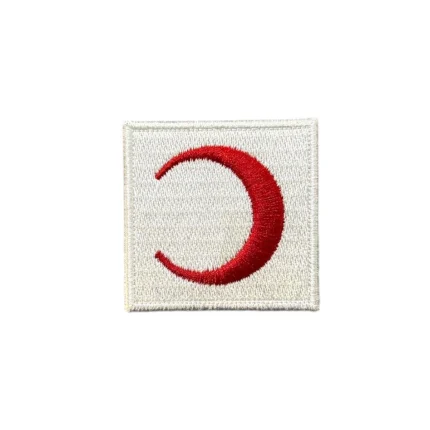 white ground red crescent logo embroidery patch