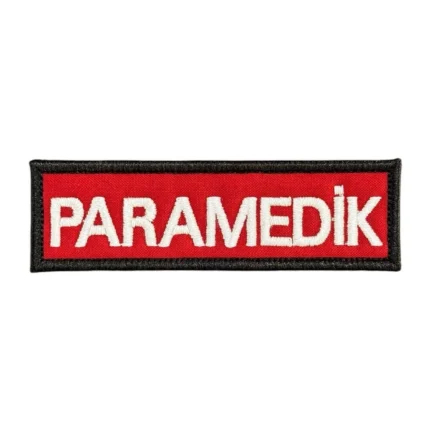 red ground paramedik written embroidery patch