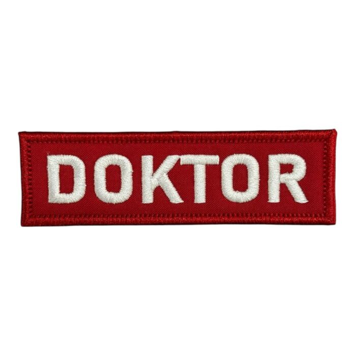 red ground doktor written patch