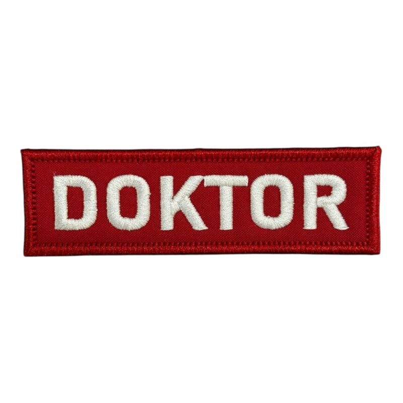 kirmizi zemin doktor yazili nakis pec patch