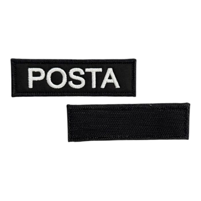 black ground posta written embroidery patch velcro