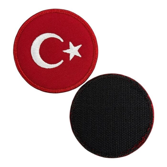 kirmizi renk yuvarlak turk bayragi patch 6 cm cirtli