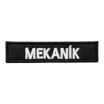 black ground mekanik written patch