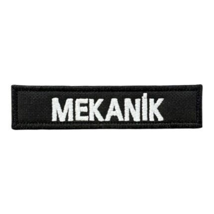 black ground mekanik written patch