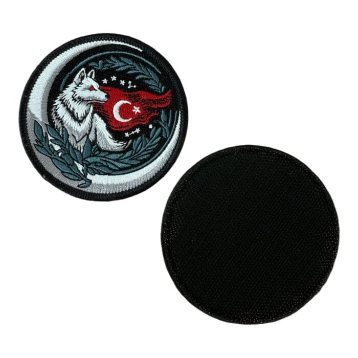 wolf and crescent patch on the red apple road velcro