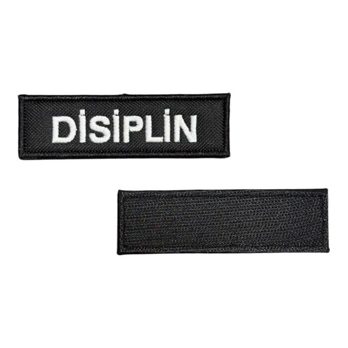 siyah zemin disiplin yazili nakis patch cirtli