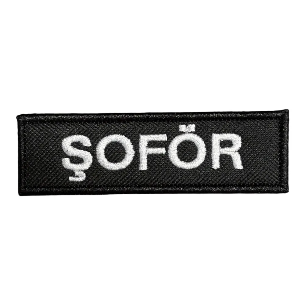 siyah zemin sofor yazili nakis patch