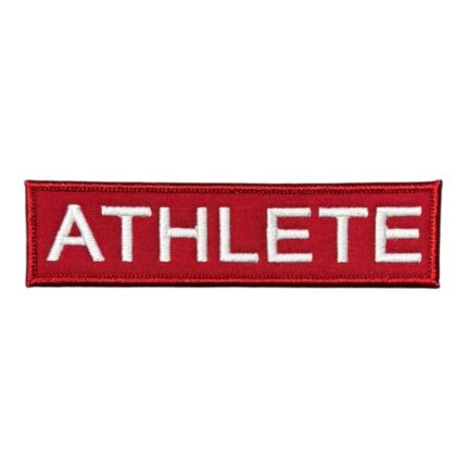 red ground athlete written patch
