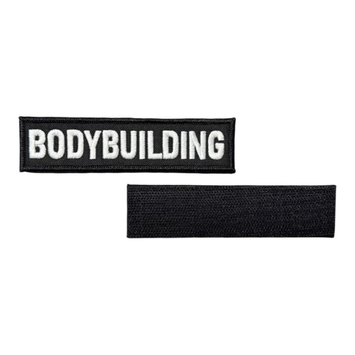 black ground bodybuilding written patch velcro