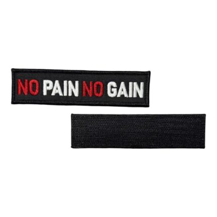 black ground no pain no gain written patch velcro