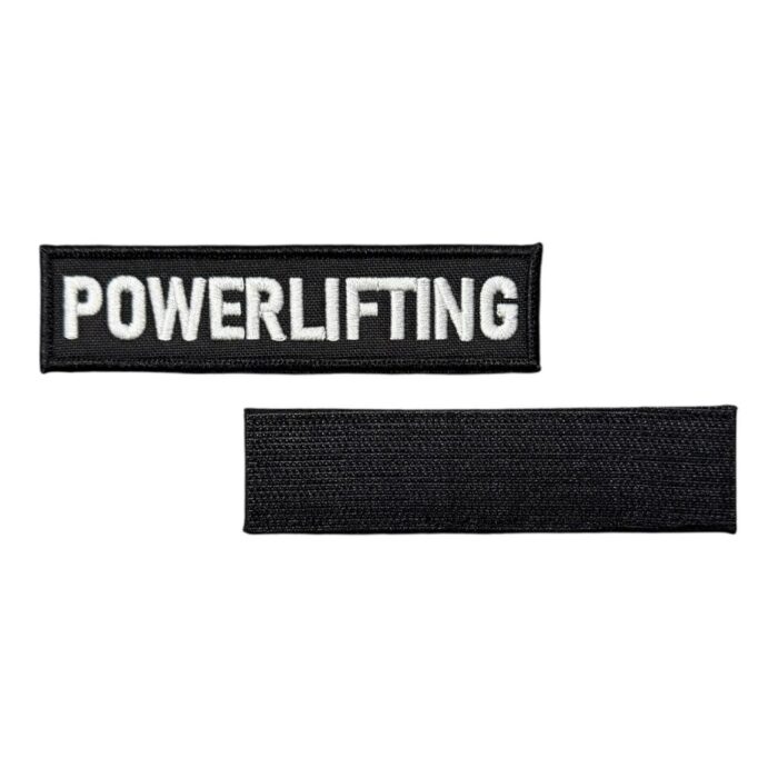 black ground powerlifting written patch velcro