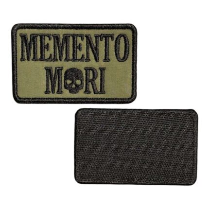 khaki background memento mori embroidered patch velcro