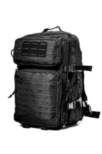 black color 45l backpack with 2 free patches 1