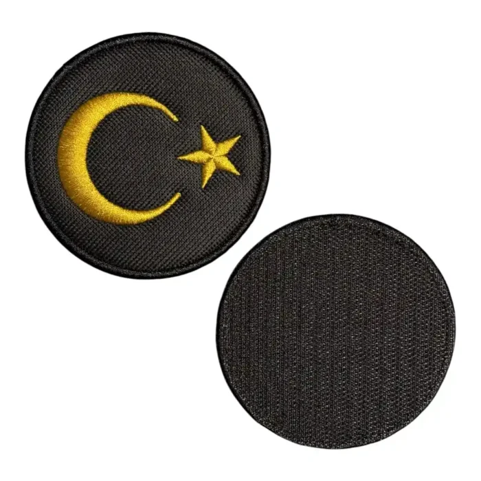 altin sarisi yuvarlak turk bayragi pec patch cirtli